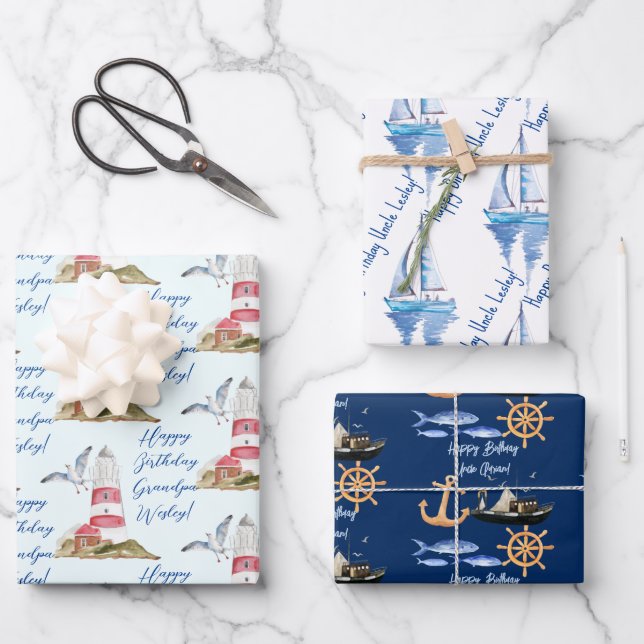Seefahrer-Thema Opa, Papa Geschenkpapier Set (Vorderseite)