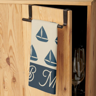 Seefahrerboot & Monogram Beige Coastal Zuhause Geschirrtuch