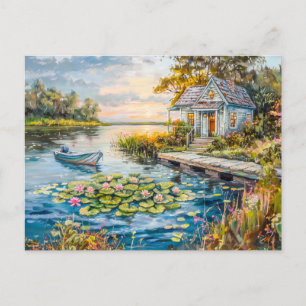 Seefischerei Hütte mit Lilie Postkarte