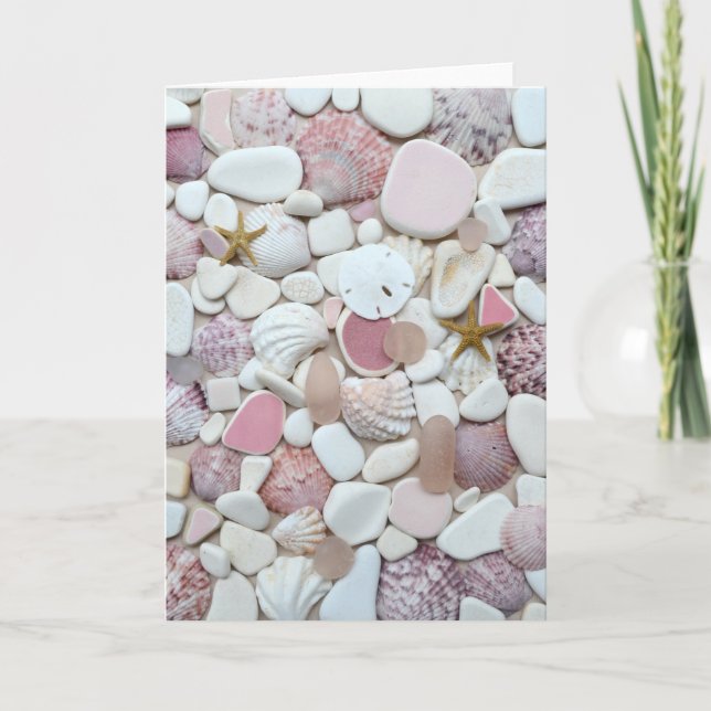 Seeglas, Foto-Grußglaskarte des Strandes rosa Karte (Vorderseite)