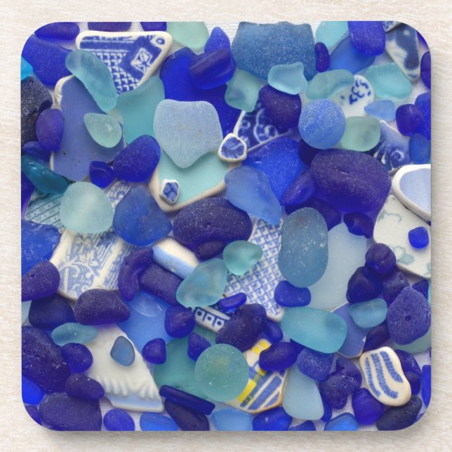Seeglas, Strandglas, blaue Aqua-Foto-Untersetzer Untersetzer (Vorderseite)