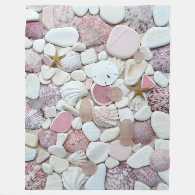 Seeglas, Strandglastonwarenrosa-Muschelpastell Fleecedecke (Vorderseite)
