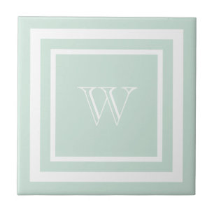 Seegrasgrün weiß gerahmtes Monogramm Fliese