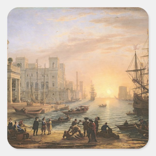 Seehafen bei Sunset, 1639 Quadratischer Aufkleber (Vorderseite)