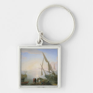 Seehafen mit Sonnenuntergang Schlüsselanhänger