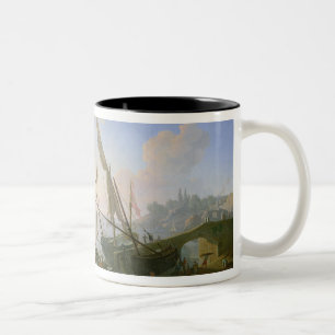 Seehafen mit Sonnenuntergang Zweifarbige Tasse