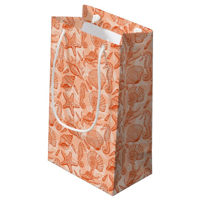 Seehand gezeichnetes Muster Kleine Geschenktüte (Rückseite Schrägansicht)