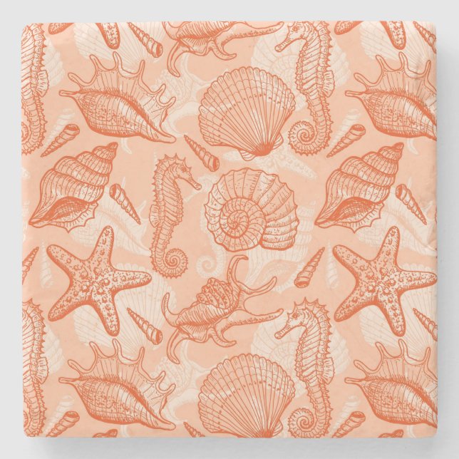 Seehand gezeichnetes Muster Steinuntersetzer (Vorderseite)