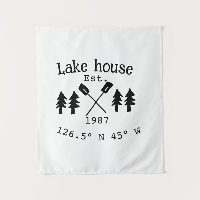 Seehaus wird gemietet. Datum Jahr benutzerdefinier Wandteppich (Vorderseite)