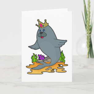 Seehund als König mit Krone Karte