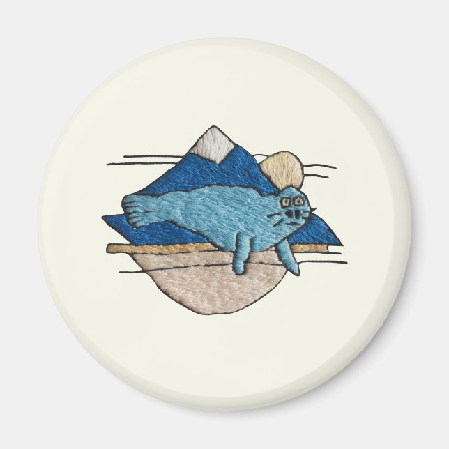 Seehund im Stickdesign Magnet (Vorne)