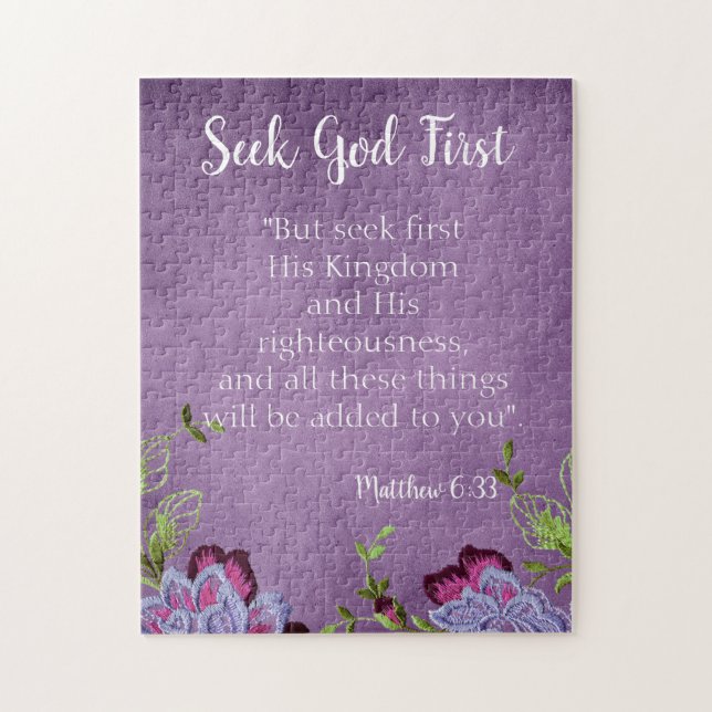 Seek God First Inspiration Lila Floral (Vertikal)