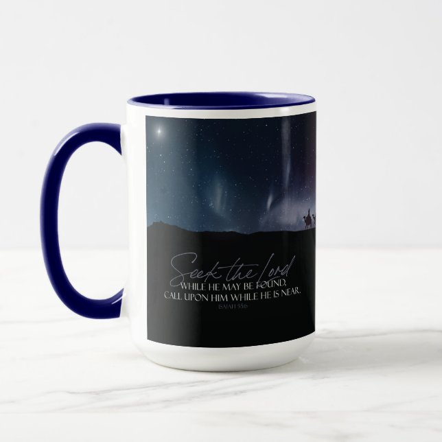 SEEK JESUS Magi Bethlehem Star Navy Weihnachtsfest Tasse (Links)