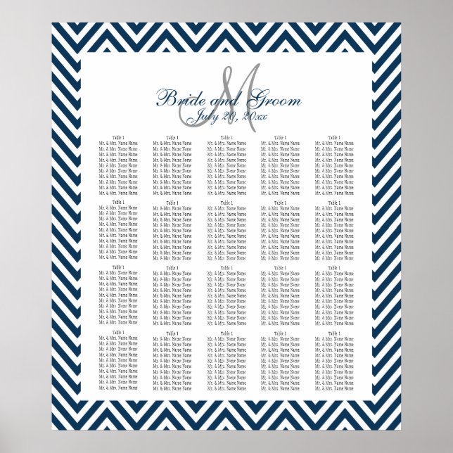 Seekarte 200 Zickzack Hochzeitssitze in Navy Blue Poster (Vorne)