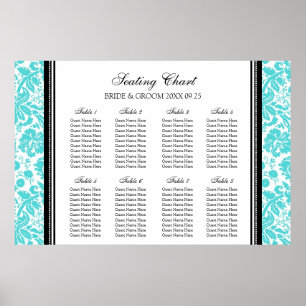 Seekarte 8 Tische Black Aqua Damask Poster