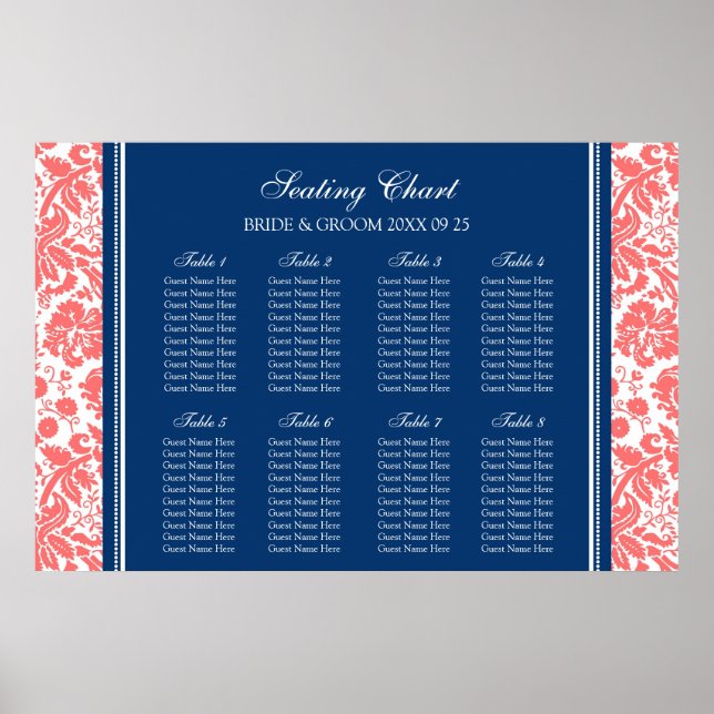 Seekarte 8 Tische Korallenblau Damaskus Poster (Vorne)
