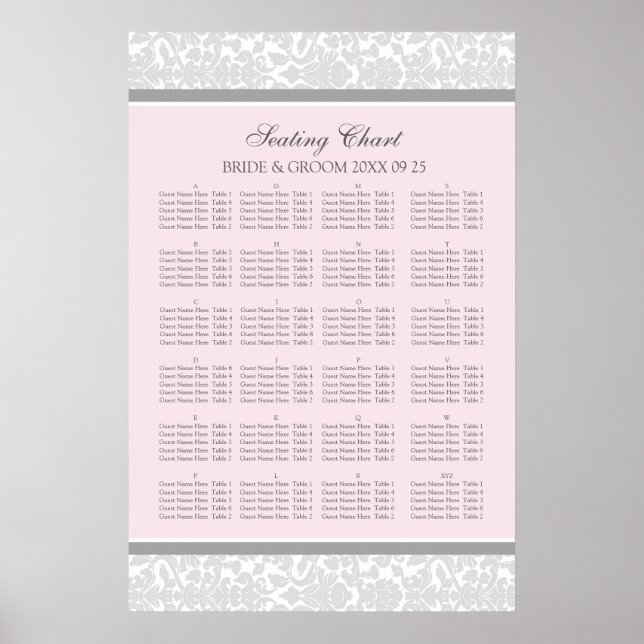 Seekarte Alphabetisches Blush Grau Damaske Poster (Vorne)