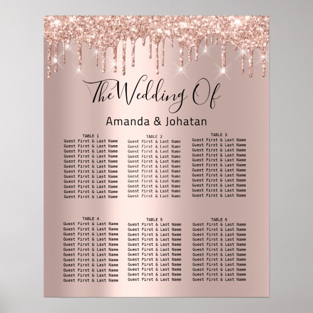 Seekarte Black Wedding Bridal Tropfen Rose Gold Poster (Vorne)