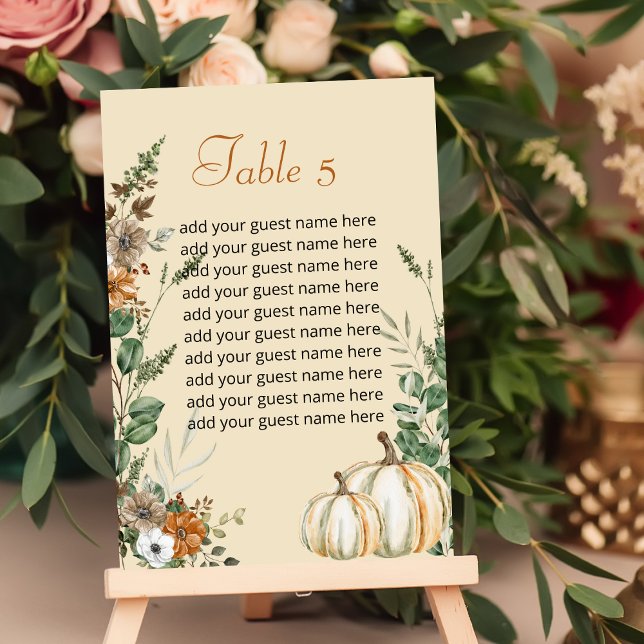 Seekarte Fall Rustikaler brauner Blumenkürbis Tischnummer (Von Creator hochgeladen)