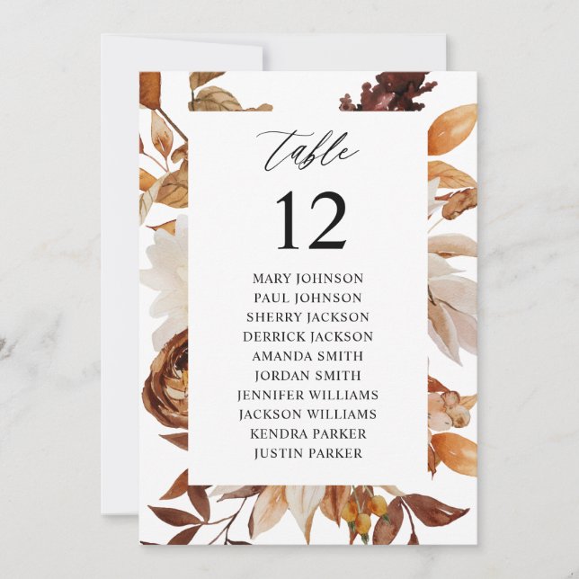 Seekarte für die Beige Fall Floral Tischnummer (Vorderseite)
