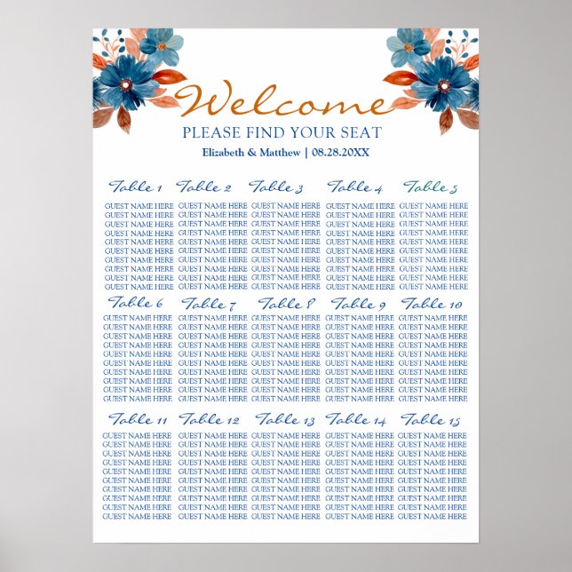 Seekarte für Hochzeiten auf Terracotta Navy Poster (Vorne)