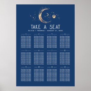 Seekarte für Hochzeiten in Blau und Gold Poster