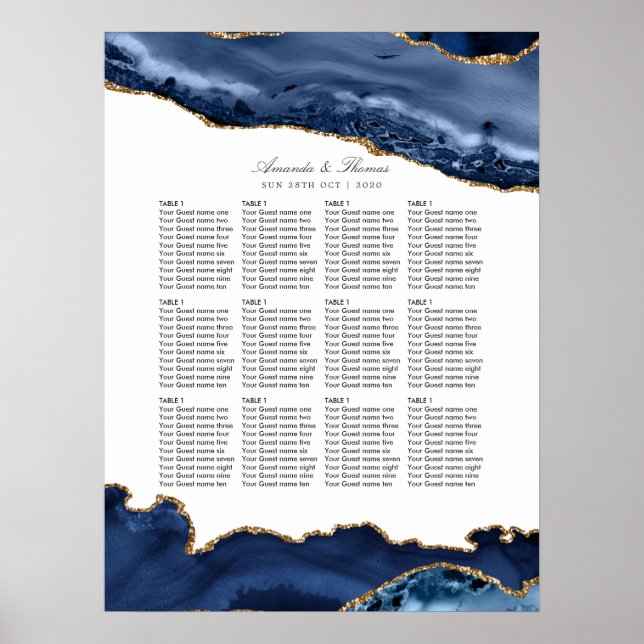 Seekarte für Hochzeiten von Marine und Gold Agate Poster (Vorne)