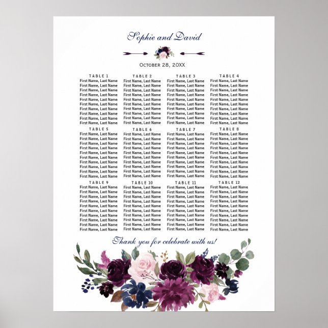 Seekarte für Hochzeitssitze in Lavender Navy Poster (Vorne)