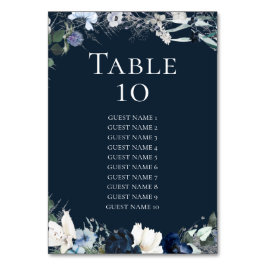 Seekarte für Hochzeitssitze in Navy Blue Floral Tischnummer