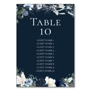 Seekarte für Hochzeitssitze in Navy Blue Floral Tischnummer