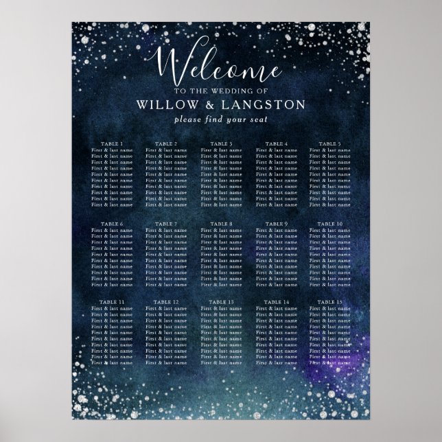 Seekarte für Hochzeitssitze in Navy Blue Watercolo Poster (Vorne)