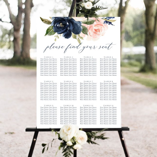 Seekarte für Hochzeitssitze in Navy und Blush Pink Poster (Von Creator hochgeladen)