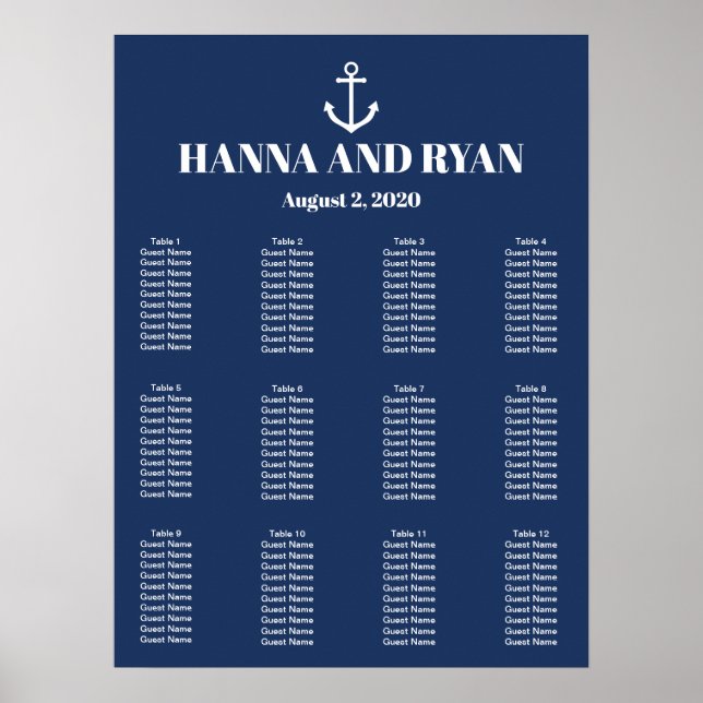 Seekarte für Hochzeitsstifte der Nautischen Seeste Poster (Vorne)
