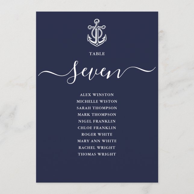 Seekarte für Navy Blue Nautic Tischnummer (Vorderseite)