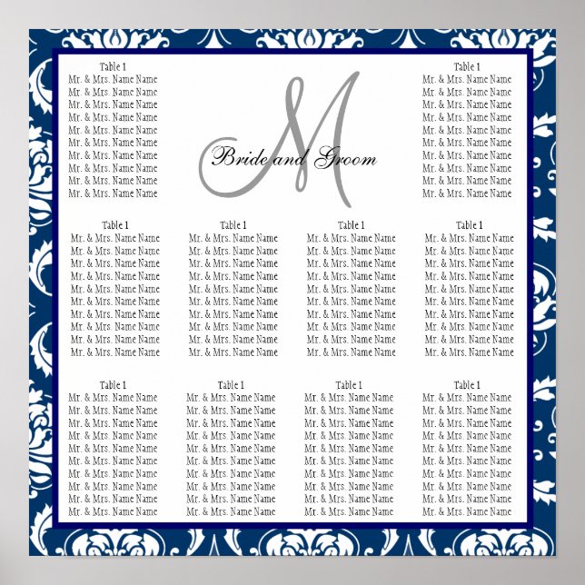 Seekarte für Vorlageneinsätze Damask Navy Blue Poster (Vorne)