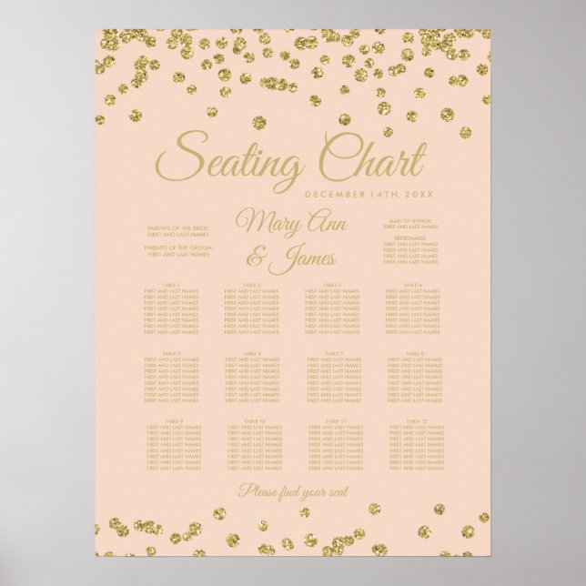 Seekarte Gold Imitate Glitzer Confetti Blush Poster (Vorne)
