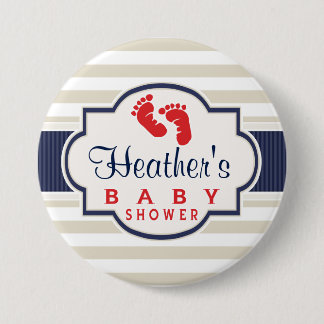 Seekarte, Marine, Eggshell Stripes Babydusche Button