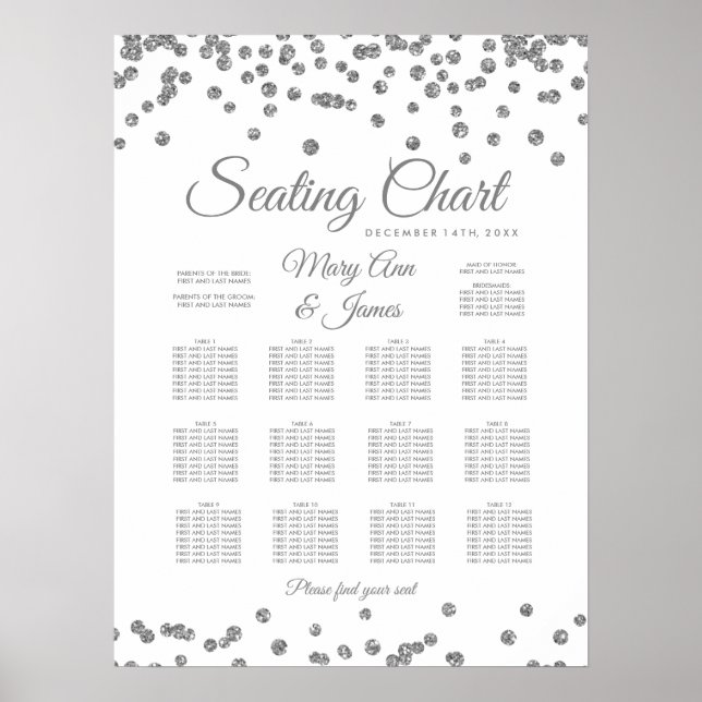 Seekarte Silber Imitate Glitzer Confetti Weiß Poster (Vorne)