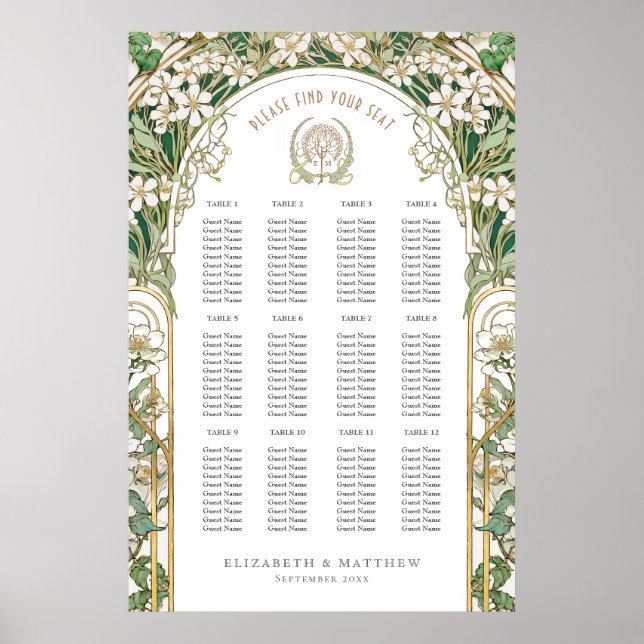 Seekarte Vintage Hochzeit Jugendstil Poster (Vorne)