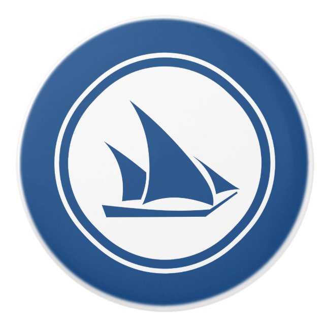 SeeKeramikgriff blauen Ketch Segelboots Keramikknauf (Vorderseite)