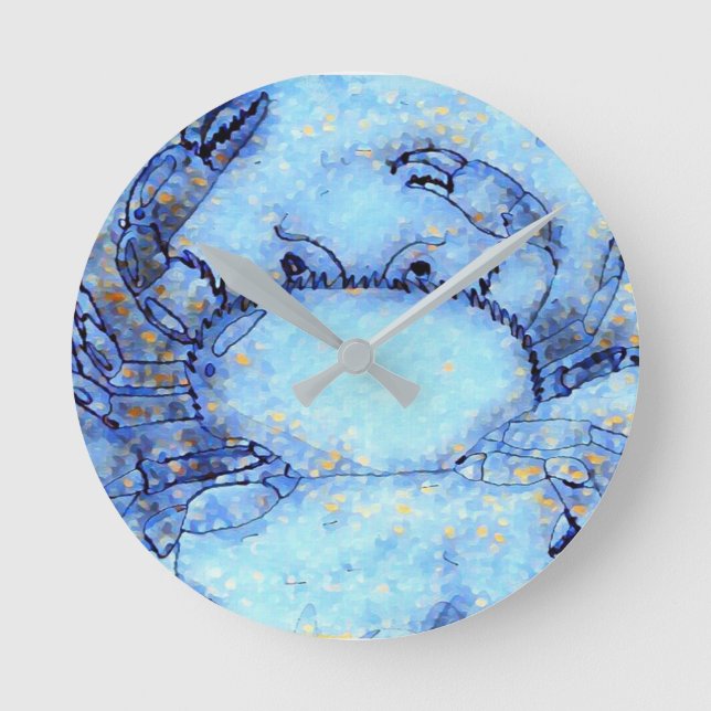 Seekrabben-Blau-Wanduhr Runde Wanduhr (Vorderseite)