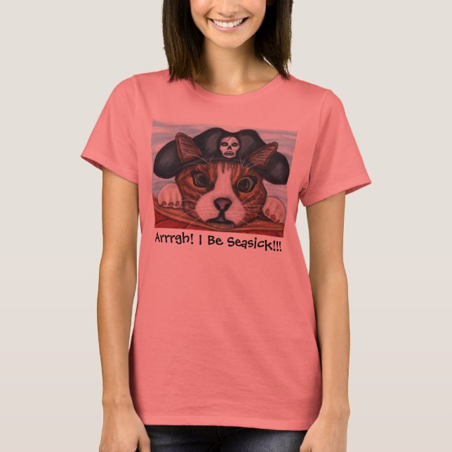 Seekrankes Piraten-Katzen-Shirt T-Shirt (Vorderseite)