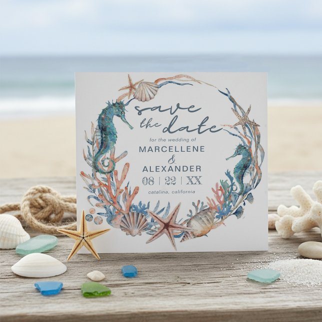 Seekranz | Hochzeit von Aquarellstrand Save The Date (Von Creator hochgeladen)