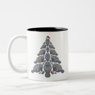 Seekuh-Weihnachtsbaum-Santa-Hut-Weihnachtsbeleucht Zweifarbige Tasse