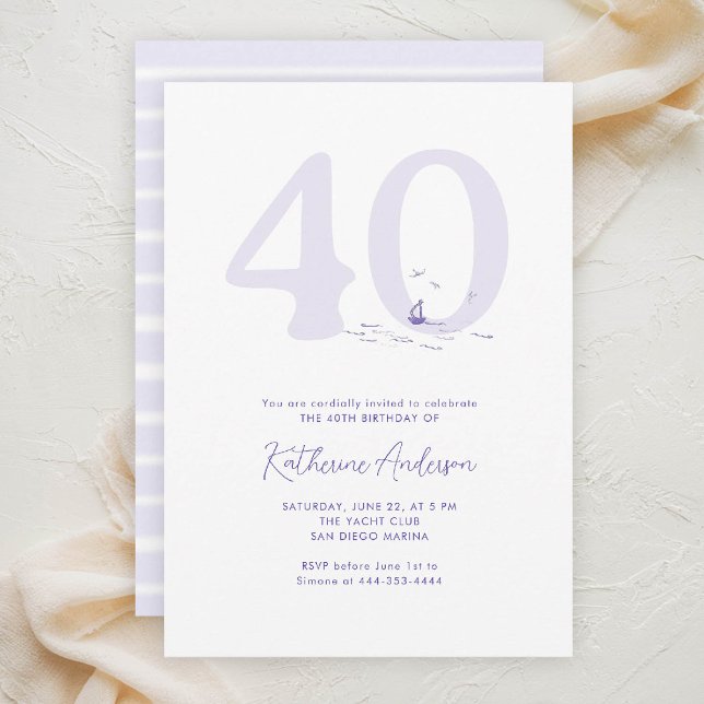 Seeküste Elegant 40. Geburtstag Einladung (40TH birthday invitation her coastal nautical boat yacht beach waterfront ocean marina modern)
