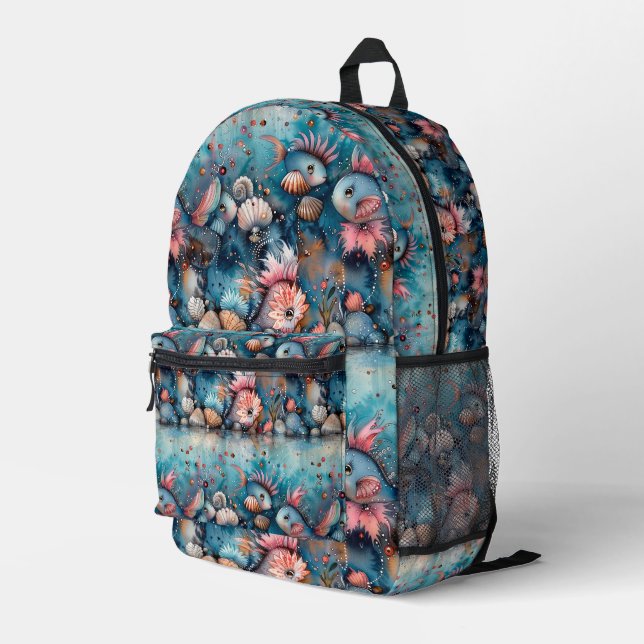 Seelachs lustige Fischbewohner Bedruckter Rucksack (Rückseitige Ecke Rechts)