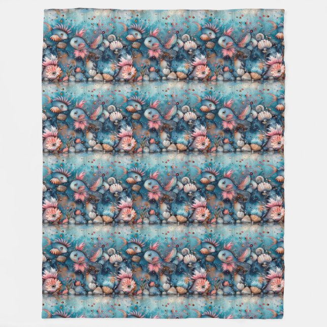 Seelachs lustige Fischbewohner Fleecedecke (Vorderseite)