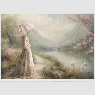 Seelandschaft, Schwan, Elegante Dame, Blumenlandsc Seidenpapier