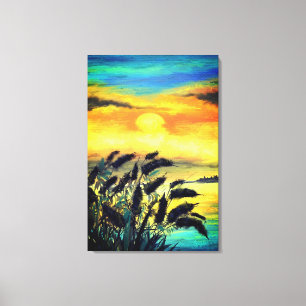 Seelandschaft Sonnenuntergang - Aquarell Leinwanddruck