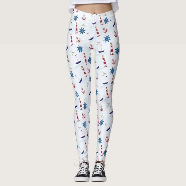 Seeleuchtturm-Segelboot-MarineLeggings-Hosen Leggings (Vorderseite)